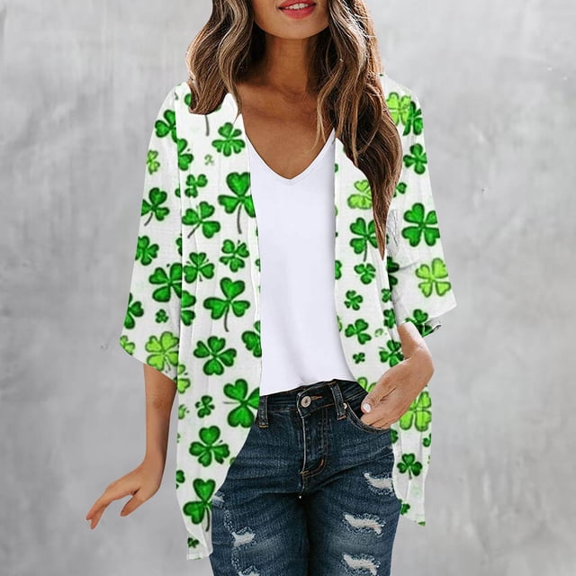 LOVZFMLL Cardigan pour Femmes Cardigan à la Mode Imprimé pour la Saint-Patrick Printemps Été Manches Longues Cardigan Imprimé