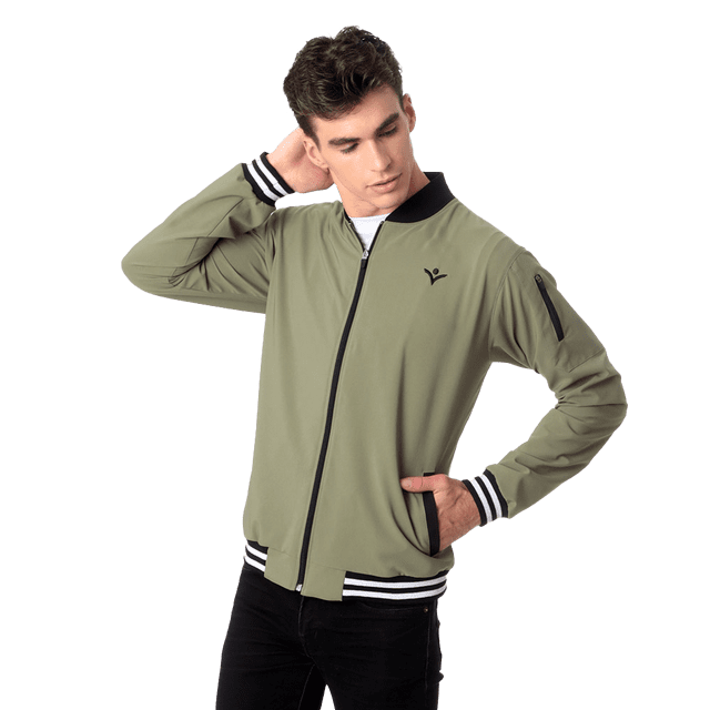 Chamarra Bomber Hombre Ligera Moda L UIN Entrenamiento Fitness Verde