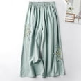 thumbnail image 4 of Women Summer Cotton Linen Palazzo Pants Plus Size Casual Ethnic Embroidery Crop Pants Capri Work Straight Leg Trouser, 4 of 7