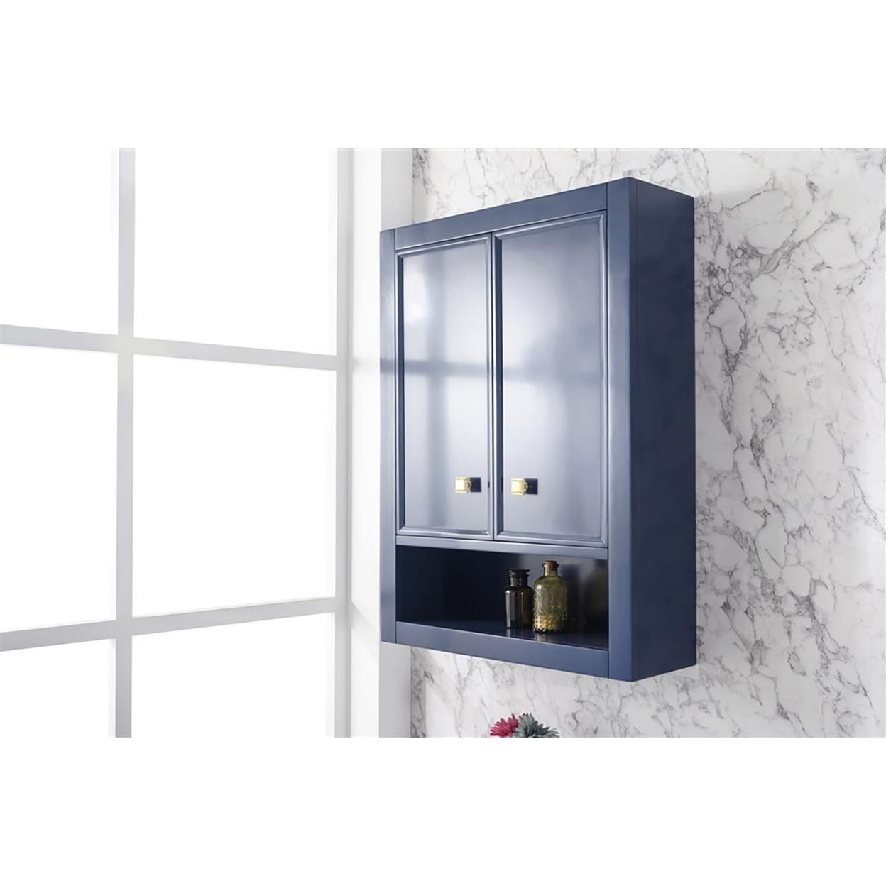 Home Bathroom Indoor 24" Blue Toilet Topper Cabinet 2 Doors - 1 Inner Shelf