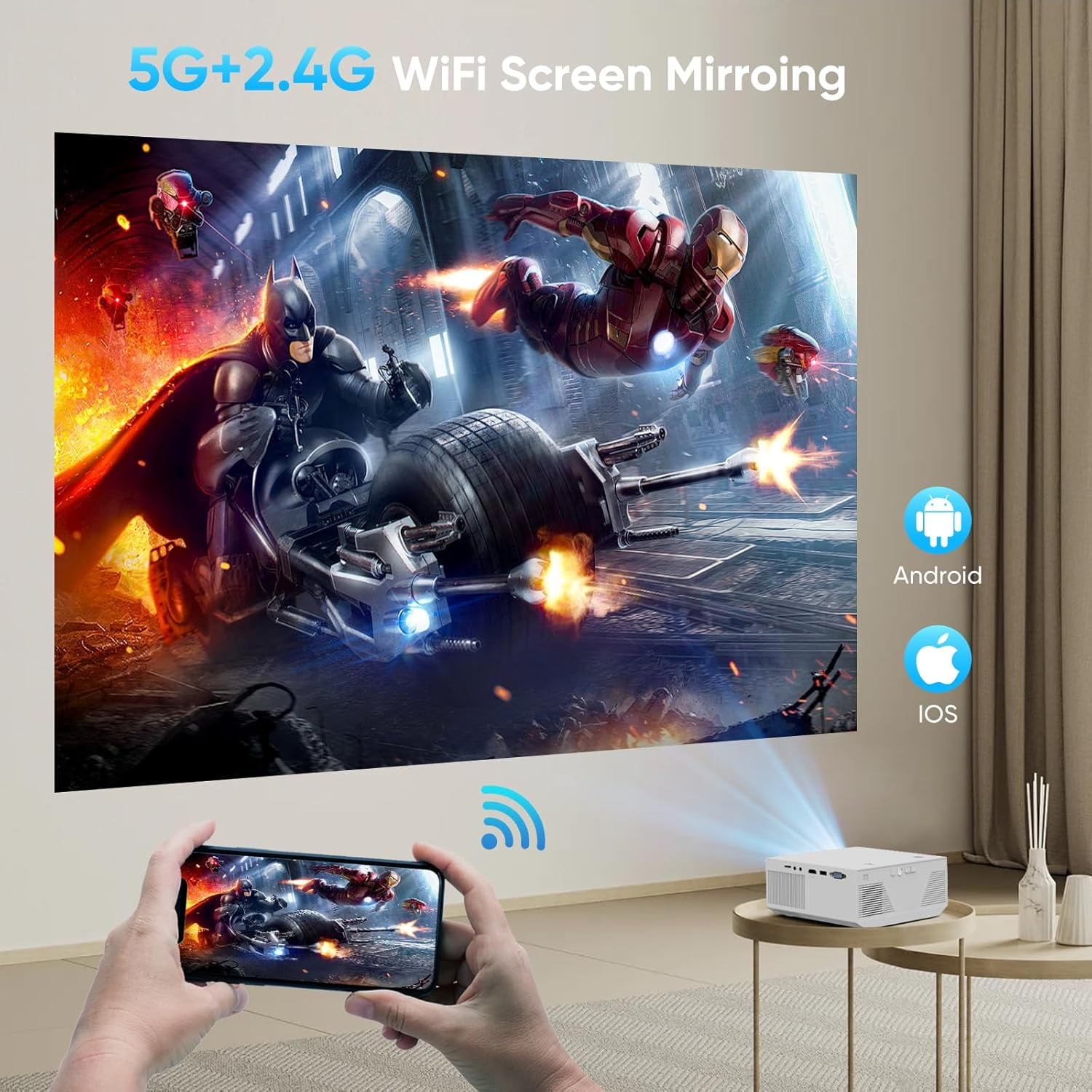 Kanstar C06P Mini Projector, Native 1080P Full HD Outdoor Movie Projector with WiFi and Bluetooth