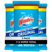 Windex Glass Window and Surface Pre-Moistened Wipes, Original, 38 Wipes, 3 Count Pack (114 Wipes Total)