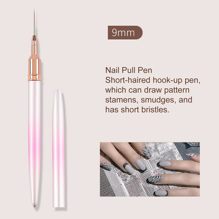 Waroomhouse 5Pcs Nail Art Brush Elongated Lines Thin Details Pink Metal  Handle Nail Art Brush Kit Tools Professional Petal Pen Nail Salon