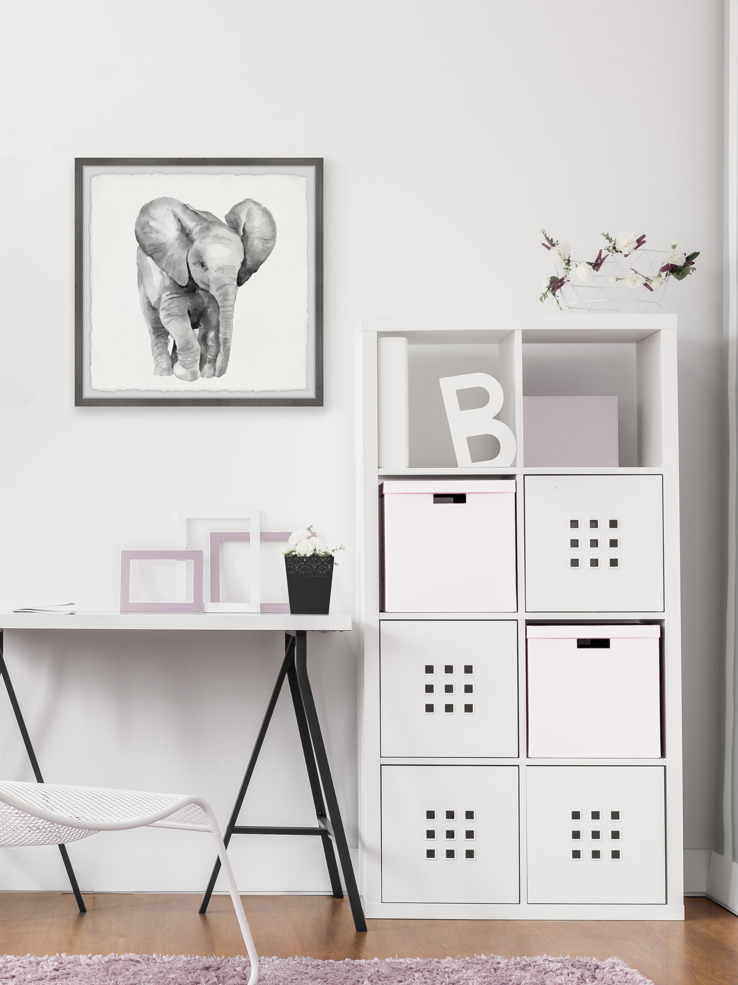 Marmont Hill Lonely Elephant Framed Wall Art, 24" x 24"