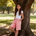thumbnail image 5 of OGLCCG Girls Plaid Bermuda Shorts Knee Length Wide Leg Shorts with Pockets Loose Casual Elastic Waist Summer Shorts 4-14 Years, 5 of 7