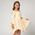 thumbnail image 2 of Girls Casual Fashion Off Shoulder Dress With Ruffle Hem Island Summer Play Outfit Clothes, 2 of 8