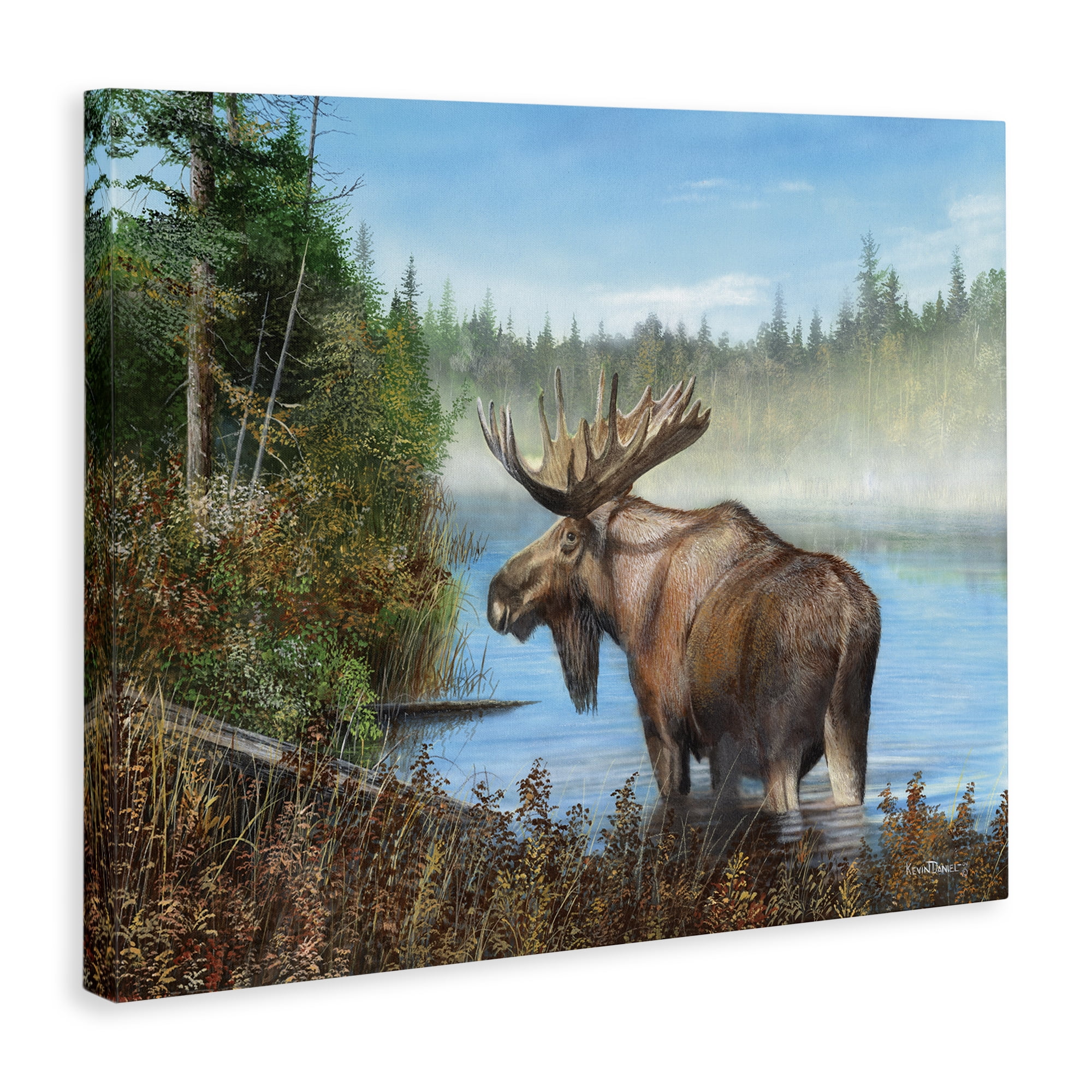 Stupell Industries Rustic Moose Wading in Shore Landscape & Nature Painting Wrapped Canvas Art Print Wall Art, 30 x 24