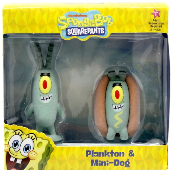 Spongebob Squarepants Plankton & Mini-Dog Mini Figure 2-Pack (Flocked)