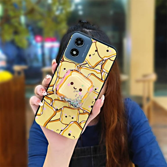 LYM-Phone Case For MOTO G Play 2024/4G/5G, Skin feel silicone Simplicity Waterproof Kickstand Dirt-resistant Phone lens protection Glitter Cute Quicksand Fashion Design Rotatable stand
