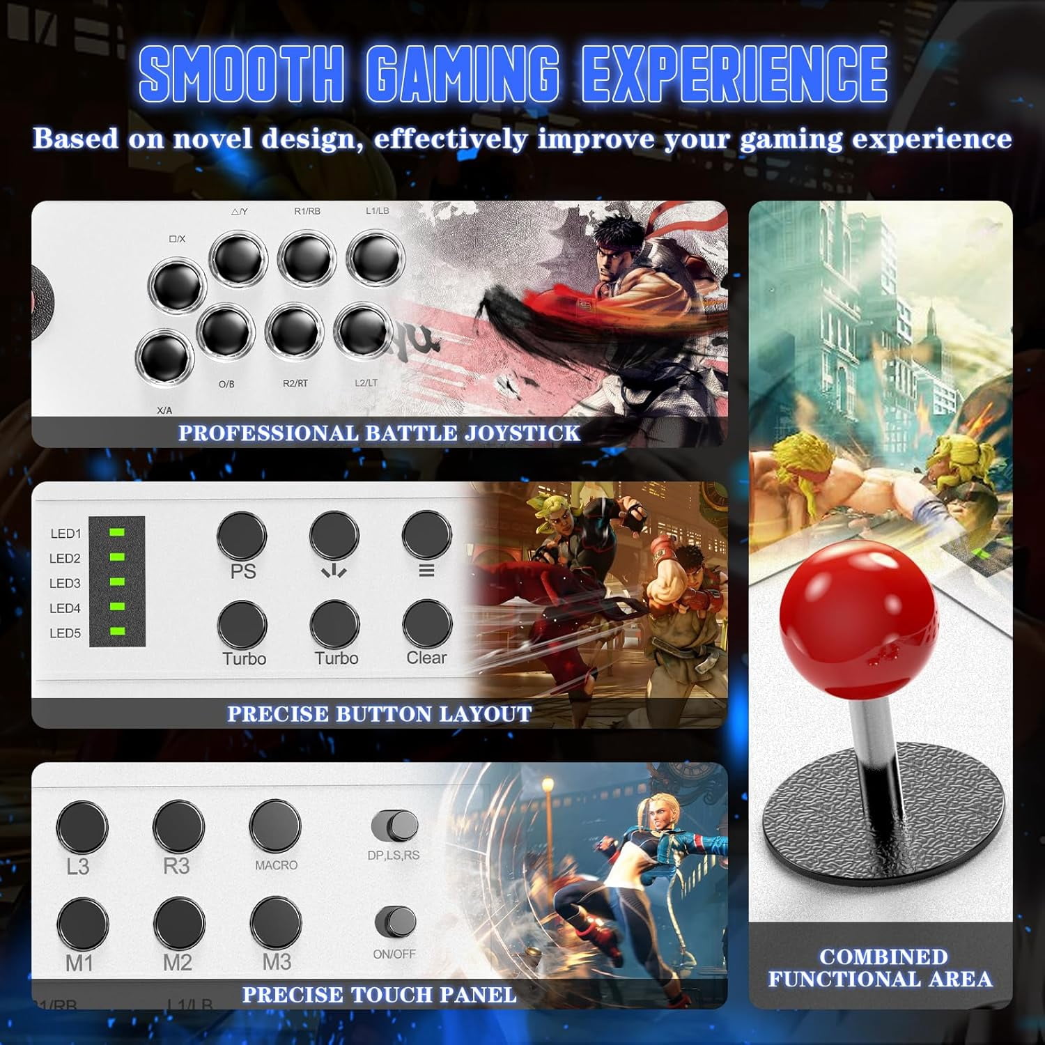 Bonadget Wired Arcade Stick Compatible with P5/P4/PC/Android, for PS5 Fight Stick with Programming Function, Turbo Function, 9.8FT Braided Cable Fight Stick and Wired Connection
