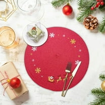 Christmas Placemats, Round Woven Snowflake Table Mats, Festive Red Reindeer Design, Non-Slip and Heat Resistant, Perfect for Holiday Kitchen Tables, Protects and Decorates Dining Tables