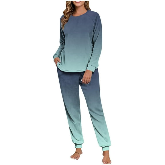 FNFYFH Gradient Sweatsuits for Women Sets 2 Piece Fleece Outfits Crewneck Sweatshirts Pullover Tops and Jogger Pants Tracksuits Lounge Set