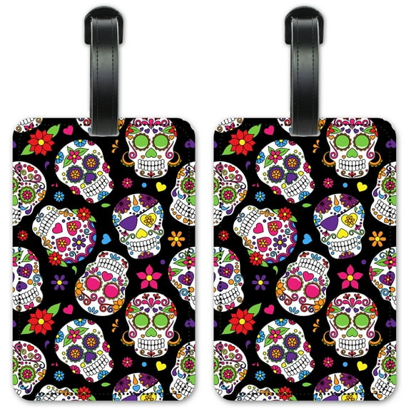 Day of the Dead Skulls - Luggage ID Tags / Suitcase Identification Cards - Set of 2
