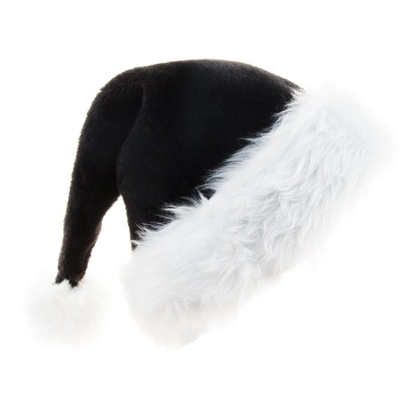 YUUZONE Santa Hat Plush black Santa Hat White Trim& pompom Christmas Ha110ween Party Hat
