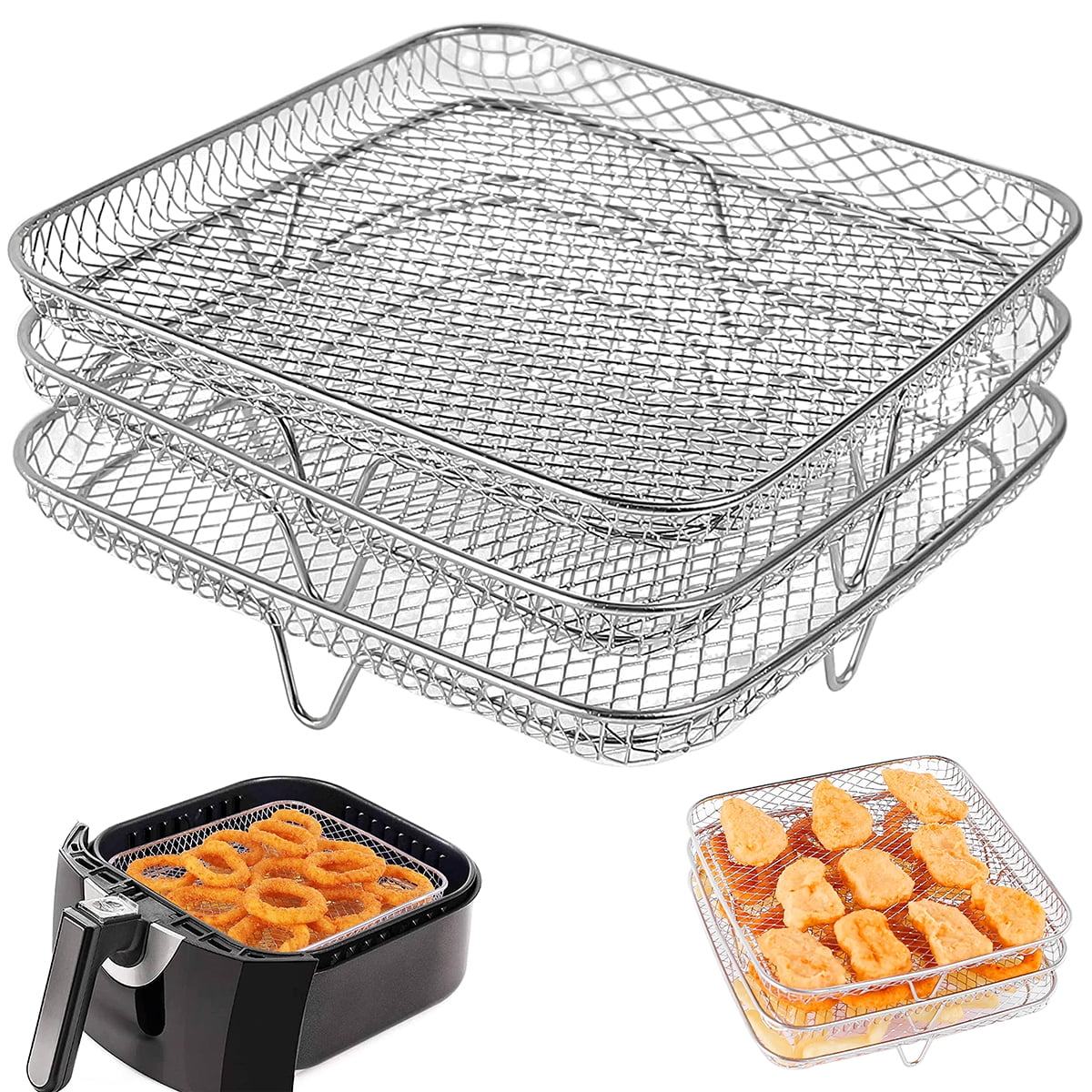 3-tier Air Fryer Three Stackable Dehydrating Racks, 304 Stainless Steel Air  Fryer Basket Tray Air Fryer Accessories Dishwasher Safe Oven And Pressure  Cooker Compatible With Most Air Fryers