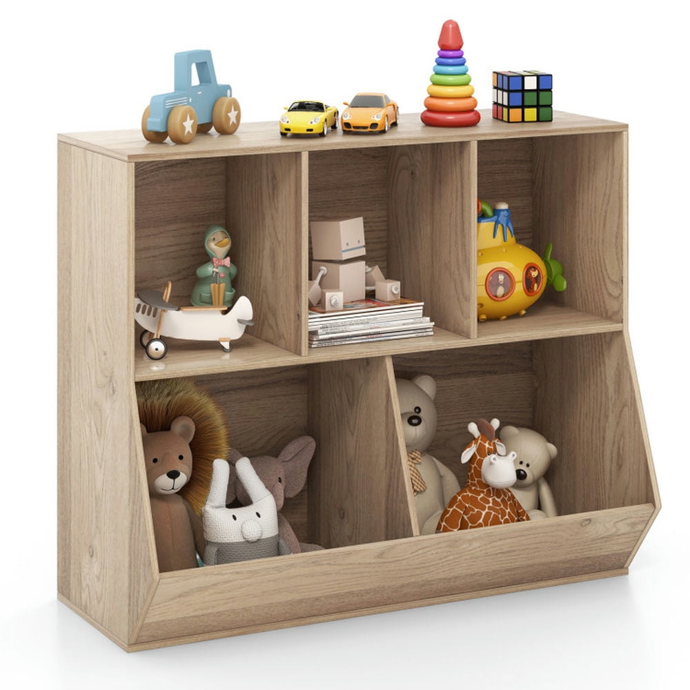 YYAo Kids Book Rack Storage Bookshelf, Toy Storage Organizer Bookshelf,5-Cube Wooden Kids Toy Storage Organizer with Anti-Tipping Kits-Natural