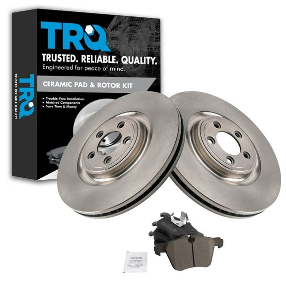 TRQ Front Brake Pad & Rotor Kit Brake Pads Brake Rotor Ceramic Vented Fits Select 2014-2021 Jaguar F-Type