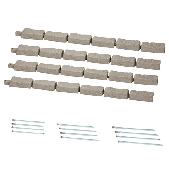 KFFKFF Imitation Stone Landscape Border, 46.4 x 2.2 in Authentic Lawn Border, Adaptable Brick-Like Garden Border with Grounding Pegs, Durable Driveway and Walkway Edging in Beige, Resistant to Fading