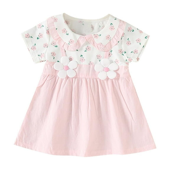 DeHolifer Baby Girls' Dresses Floral Lapel Short Sleeve Swing Splice Cute Infant Girl Dresses,0 Months