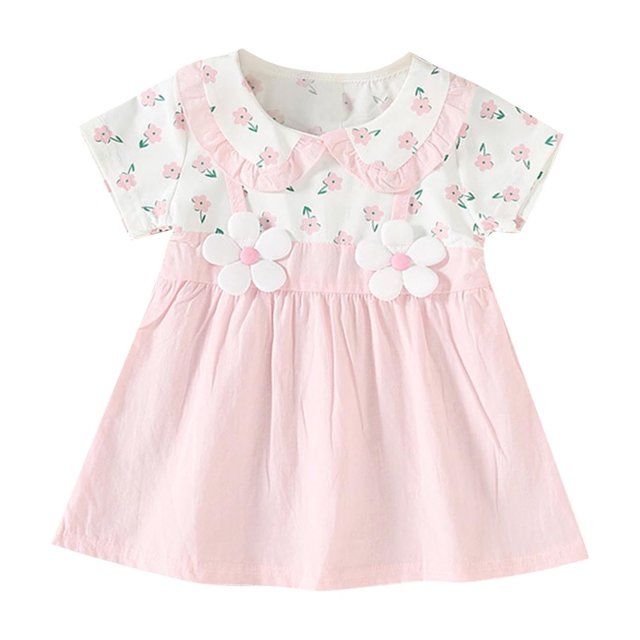 Robes d'Été pour Filles en Bas Âge BOVXNPU Robes à Manches Courtes pour Filles en Bas Âge, Robes Décontractées pour Filles en Bas Âge, Nouvelle Robe à Col Fleuri Imprimée Patchwork à Revers