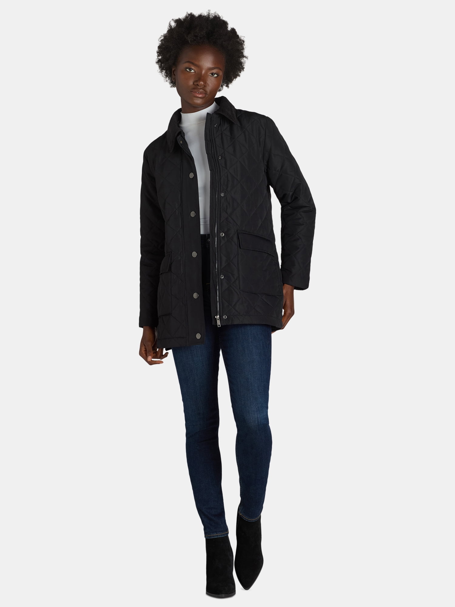 Time and Tru Women's Quilted Barn Coat, Midweight, Sizes XS-3X