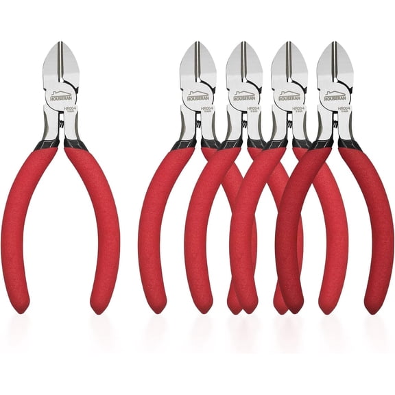 HOUSERAN 5" Wire Cutters, 5-Pack, Spring Loaded Diagonal Cutting Pliers for Crafts, Jewelry Making