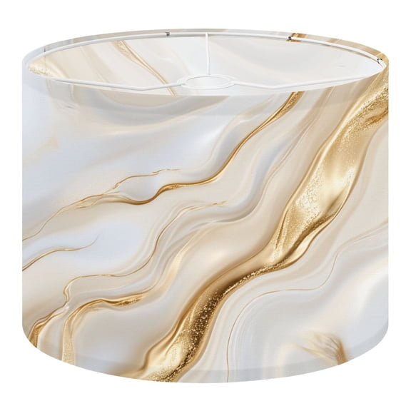 Linen Drum Lampshades Abstract White Gold Fluid Art Metallic Highlights 13"x13"x10" Light Shade for Table Lamps Floor Lamp Shades Lampshade Replacement Assembly Required