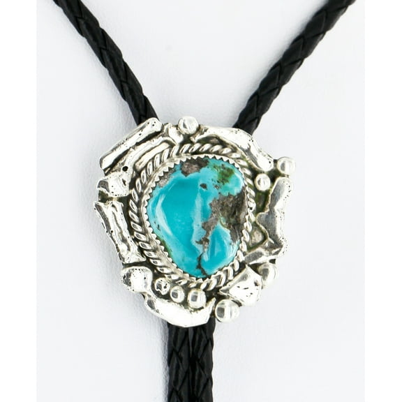 Handmade Certified Authentic Navajo .925 Sterling Silver Natural Turquoise Native American Bolo Tie