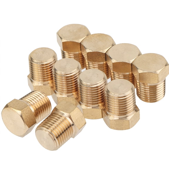 LTWFITTING Brass Pipe Solid Hex Head Plug Fittings 1/8-Inch Male NPT Air Fuel Water Boat(Pack of 10)