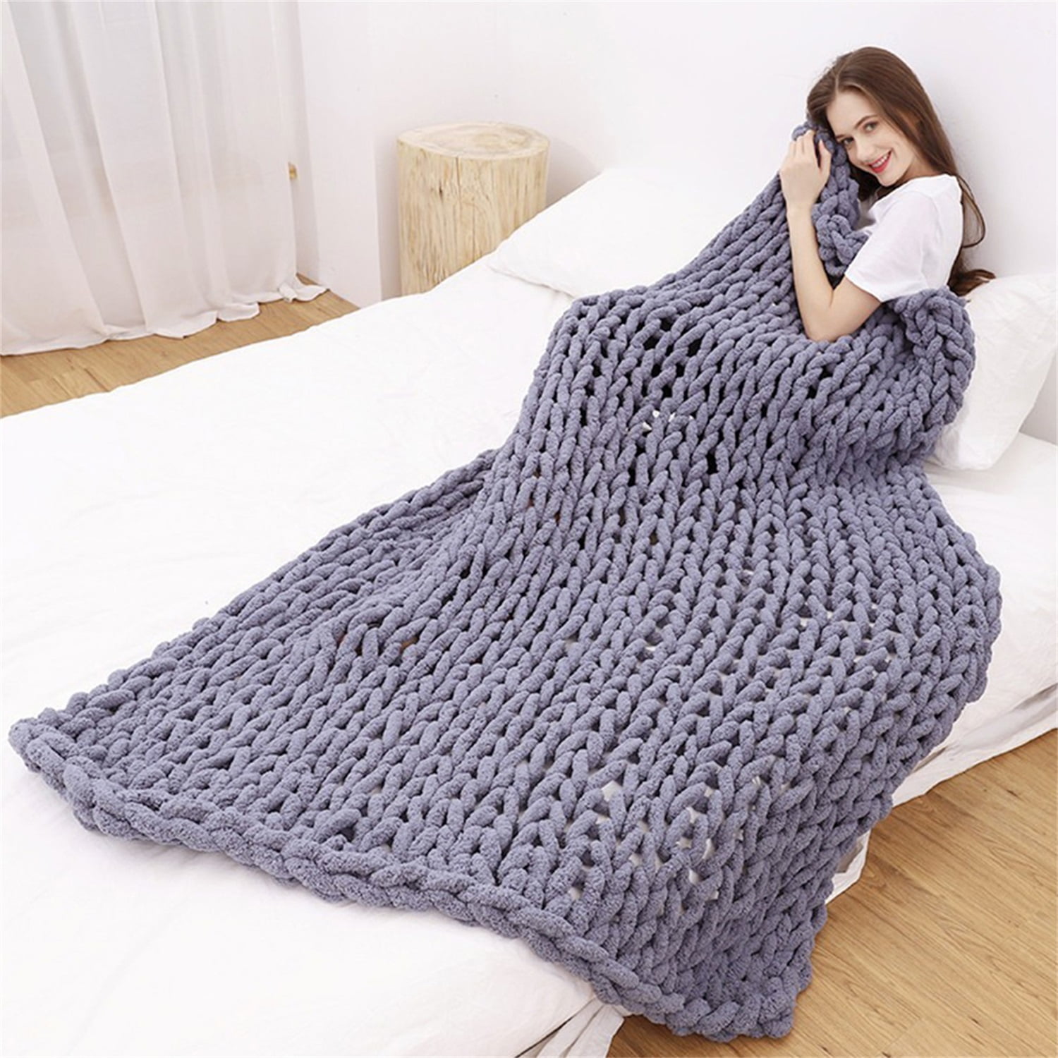 Lowestbest Chunky Knit Blanket, Handmade Warm Soft Throw Blanket, Cable Knit Blanket - Light Grey (47" x 59") Lowestbest Chunky Knit Blanket, Handmade Warm Soft Throw Blanket, Cable Knit Blanket - Light Grey (47" x 59")