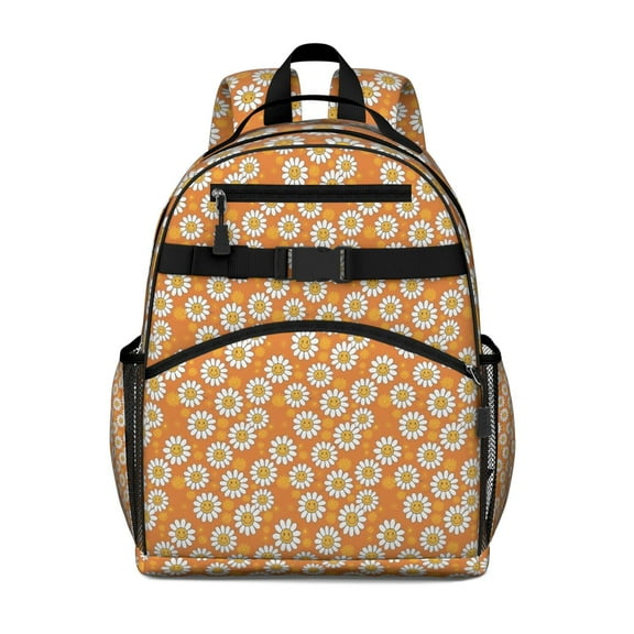 Orange Daisy Flower Smiley Faces Pattern Backpack for School,Cute School Bag,Schoolbag with Adjustable Shoulder Straps & Padded Back,15.25"x11.5"x5.25"