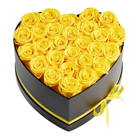 Forever Flowers 27 Preserved Roses Heart Shape Box Eternal Bouquet Gift for Women Wife Mother Anniversary Valentine Christmas Yellow