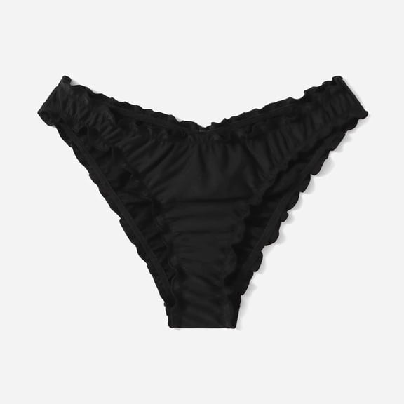 QTBIUQ Womens Bikini Swim Bottom Briefs Ruffle Solid Color High Cut Swimwear Swimsuit Bottoms