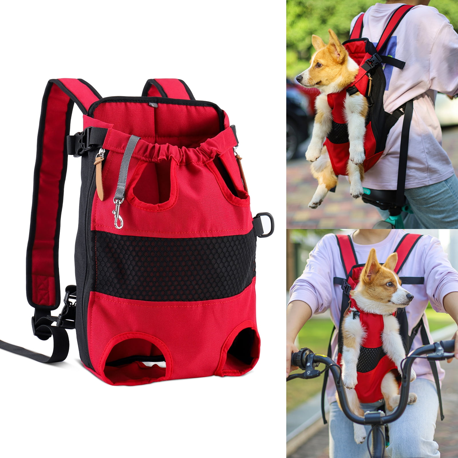 Dog Carrier 8-11 lb Front Legs Out  or Backpack Canvas & Mesh Sides Red & White 