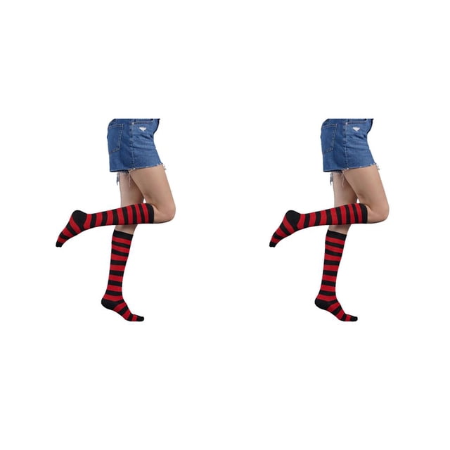 Minnieouse Calcetines altos a rayas Día de San Valentín para diario Fiesta de Halloween Raya roja 2piezas Raya roja Minnieouse CBP394820
