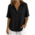 thumbnail image 2 of Kezqiaxn Plus Size Shirts for Women Short Sleeve Collared Button Down Shirts Business Dressy Work Blouses Summer Clothes, 2 of 6