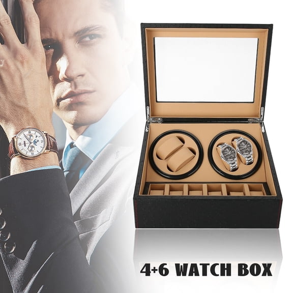 ToppiJoy Watch Box, Automatic Watch Winder Rotation PU Leather Watch Storage Display Case Black A