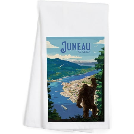 

Juneau Home of Bigfoot Painterly (100% Cotton Tea Towel Decorative Hand Towel Kitchen and Home)