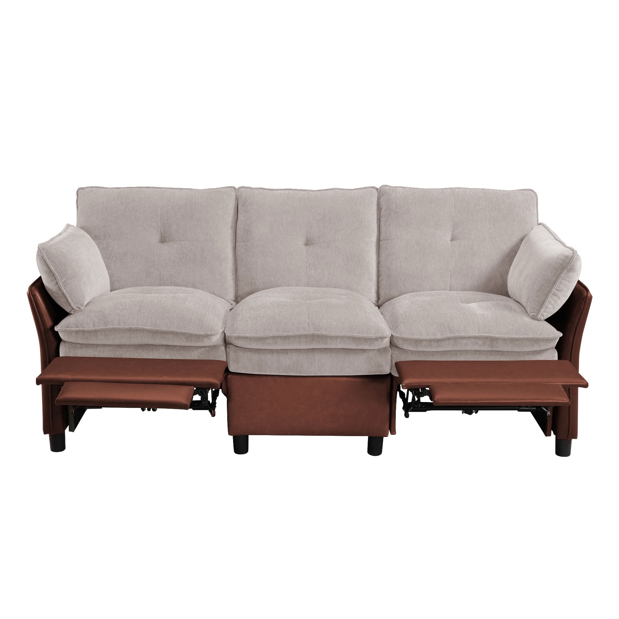 MAYEERTY 3-Seater Reclining Sofa with Extendable Footrest, Dual-Tone Linen & PU Leather Couch, 660 LBS Capacity for Living Room Apartment