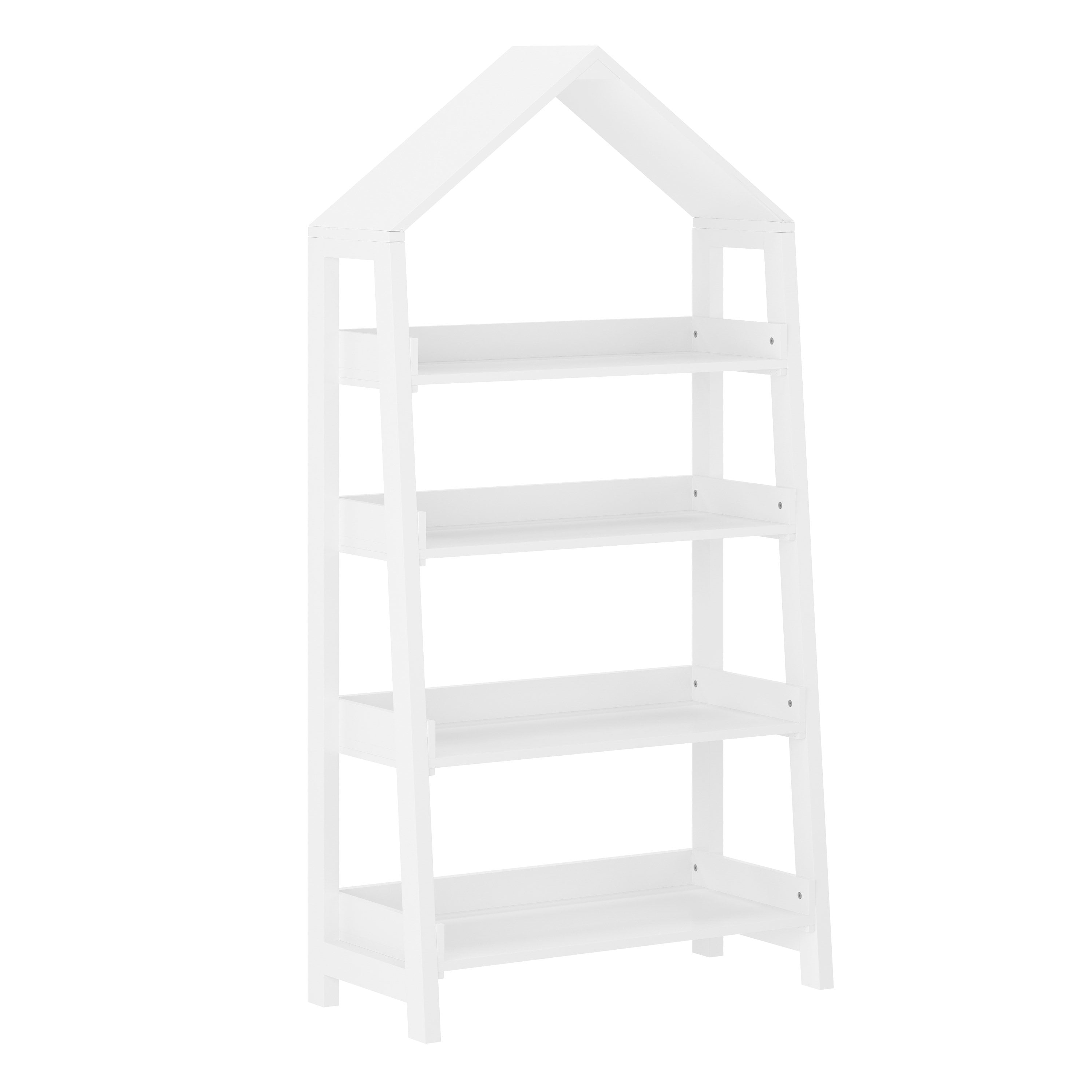 Buzz & Bloom Kids Open-Style Wooden Bookshelf with 4 Shelves and Covered Triangular Top, White