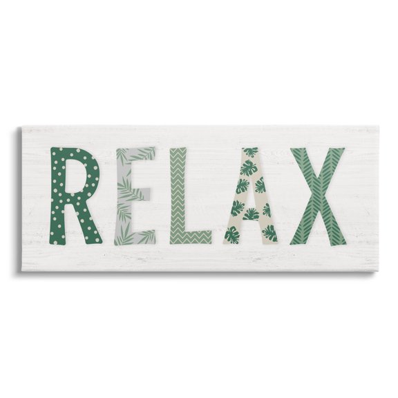 Relax Forest Leaf Letter Pattern Relaxation Sentiment Inspirational Graphic Art Gallery-Wrapped Canvas Print Wall Art
