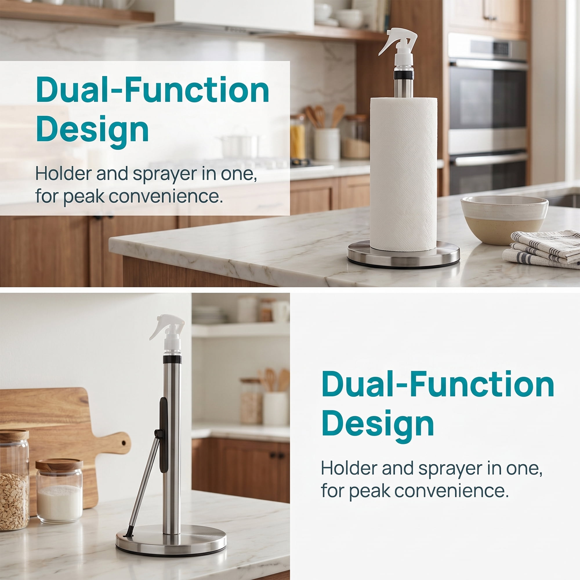 Unique Bargains Countertop Base Stainless Steel Paper Towel Holder Natural 14.4x7.1inch