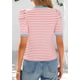 thumbnail image 2 of Camiseta PRETTYGARDEN para mujer, color bloque de colores, a rayas, rosa, 2 of 9
