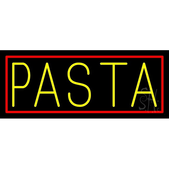 Yellow Pasta With Red Border LED Neon Sign 13 x 32 - inches, Black Square Cut Acrylic Backing, with Dimmer - Bright and Premium built indoor LED Neon Sign for restaurant window and interior decor.
