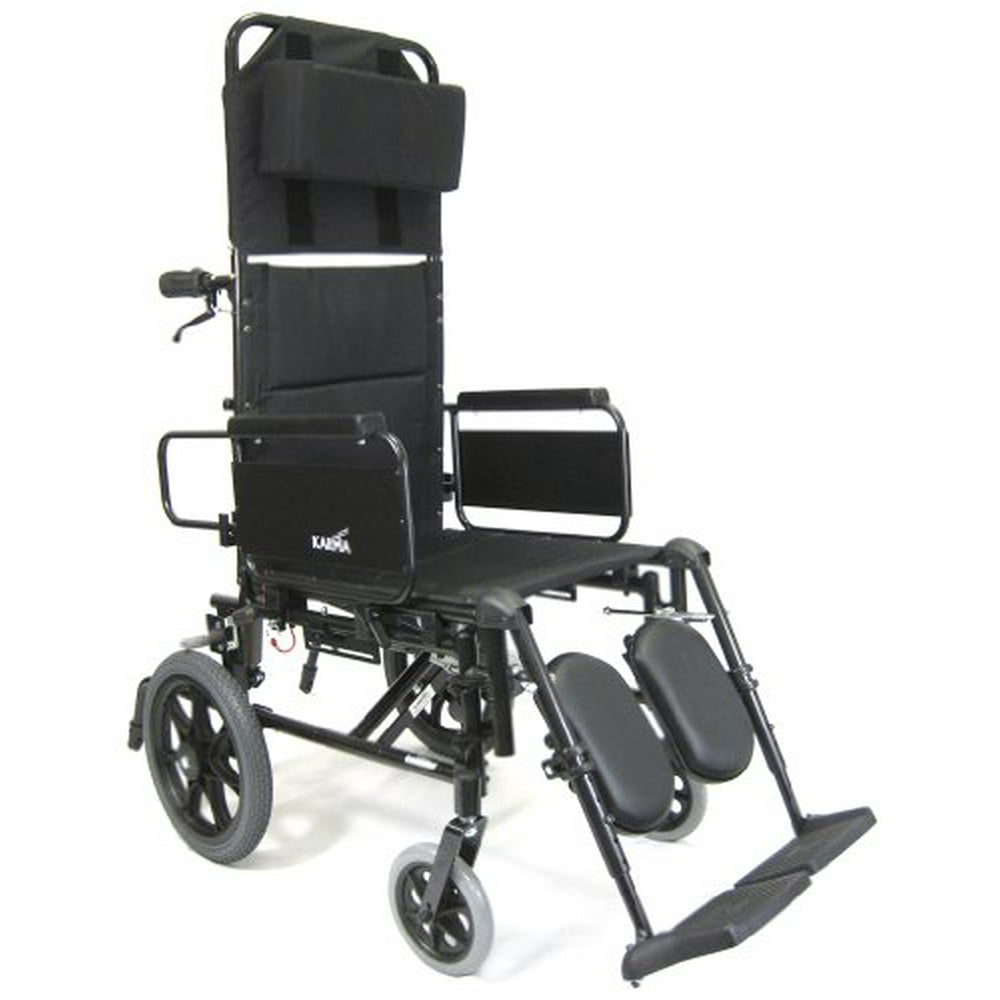 Karman Recliner Wheelchair with Transport Wheels in 22 inch Seat, Black
