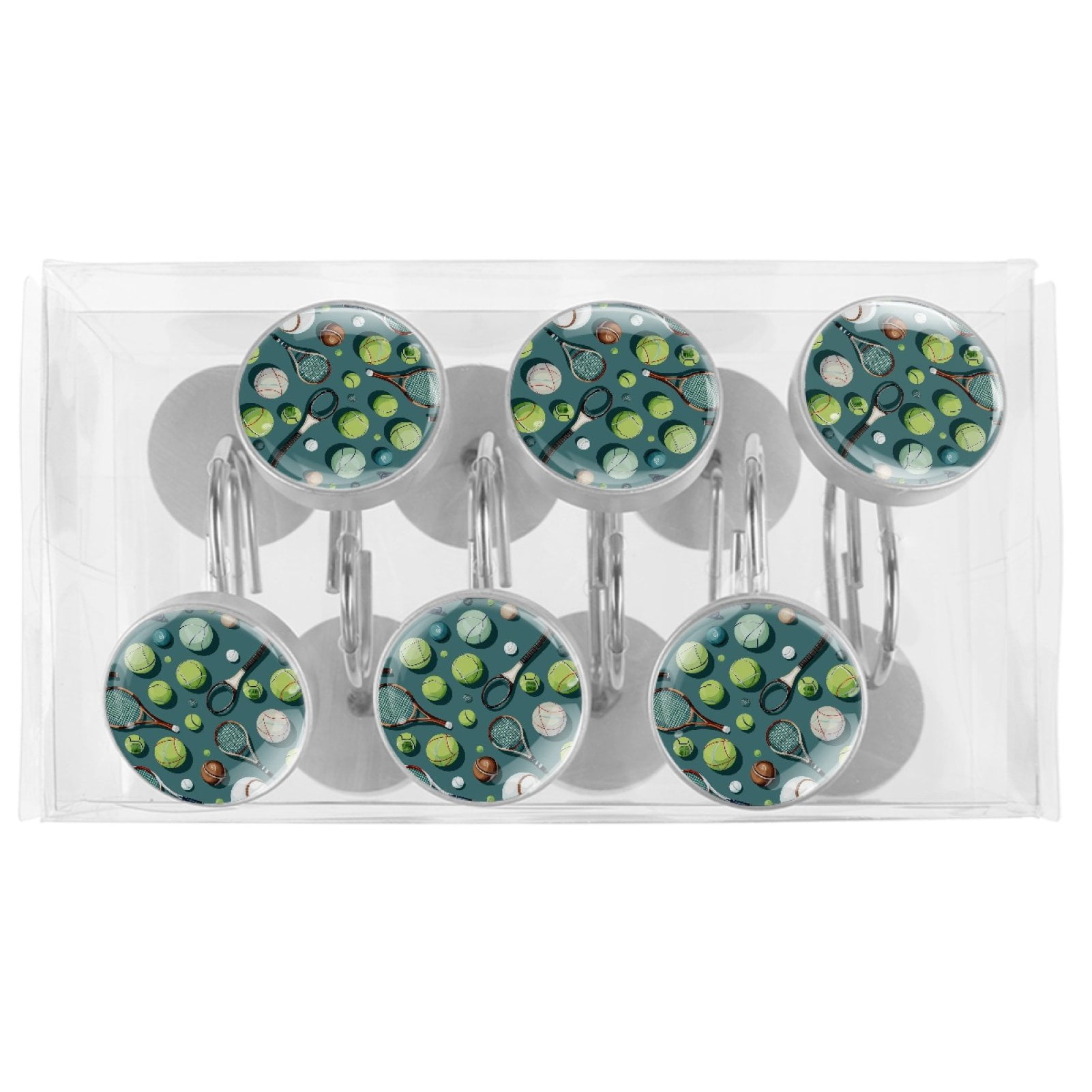 HemaKayy 12 Pcs Decorative Shower Curtain Hooks - Stainless Steel Rings for Bathroom Décor - Easy Glide & Secure Hold - Perfect Decoration for Bathroom Shower Rods - Tennis Balls
