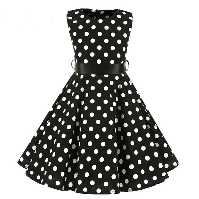 Robe Évasée Vintage à Pois pour Enfants des Années 1950, Robe Midi à Fleurs, Robe d'Été en Coton pour Bébé Fille