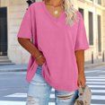 thumbnail image 3 of Generic Women's Plus Size V Neck T Shirts Summer Half Sleeve Tees Casual Loose Fit Cotton Tunic Tops 2025, 3 of 4