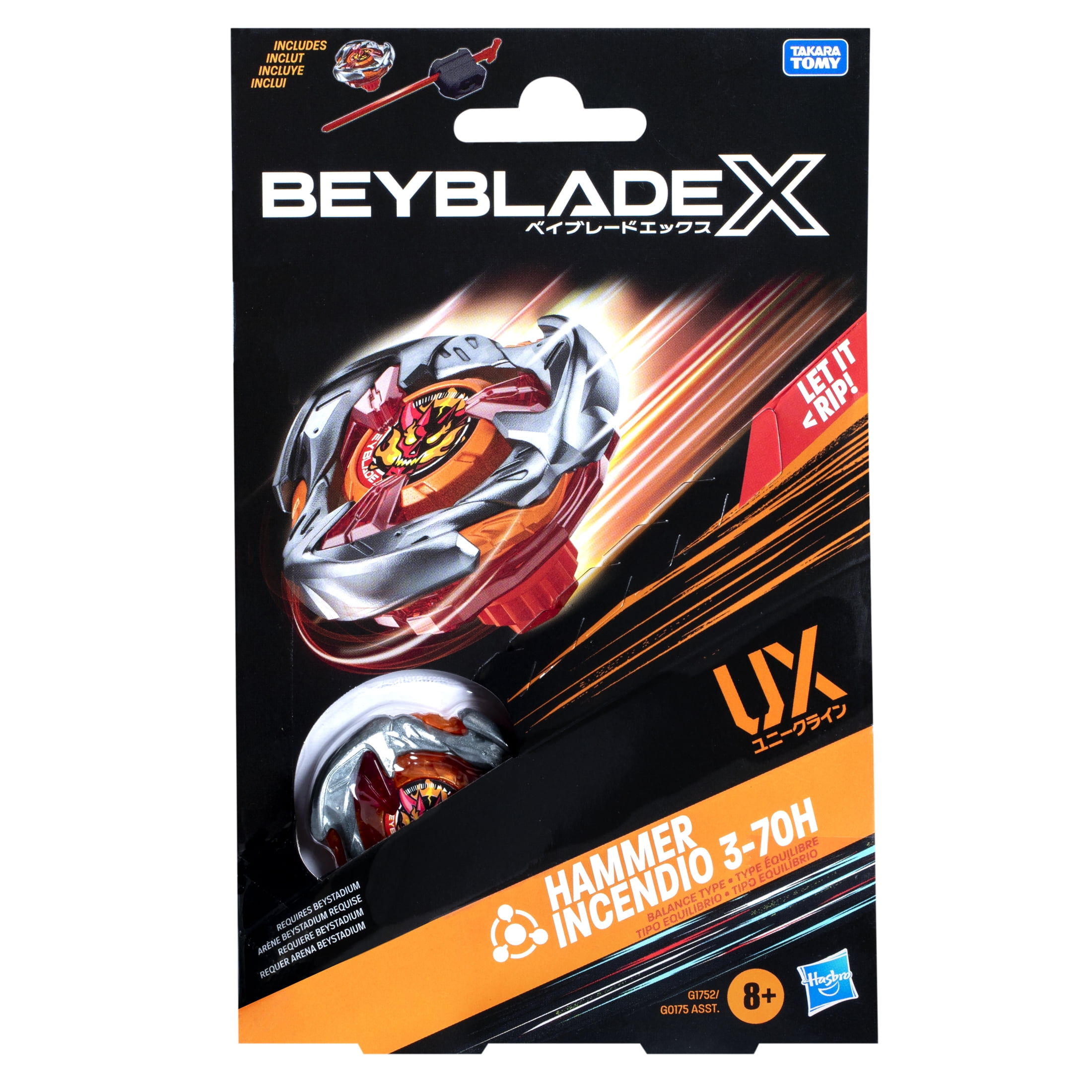 Beyblade X Hammer Incendio 3-70H UX Starter Pack Set with Balance Type Top & Launcher, Ages 8+