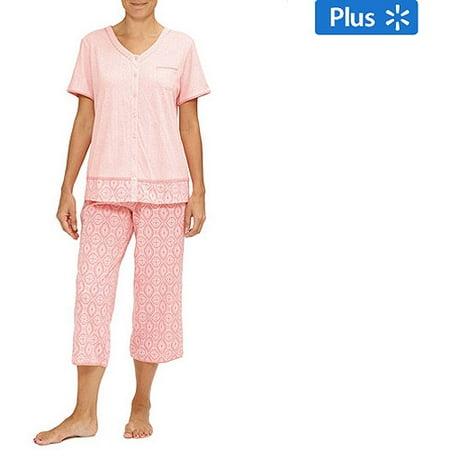 Celestial Dreams Women's Plus V Neck Top and Capri Pant PJ Set